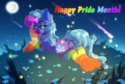 alternate_character alternate_version anus blushing butt chest_fluff clothes cloud commission day dock ear_fluff ears_up explicit female friendship_is_magic full_body genitals lgbt looking_at_you looking_back looking_back_at_you lying_down mare mlp mlp_g4 my_little_pony nudity oc oc_only outdoors plot pony pride pride_month prone rock smiling smiling_at_you socks solo solo_female stone striped_socks vagina yuris_(artist)