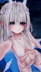 breasts cute dark_eyes elf female female_only muscular_female nude nude_female sexy subsinevr vrchat vrchat_avatar white_hair