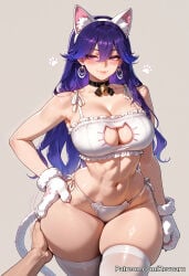 1girl ai_generated big_breasts cat_lingerie female lucilla_(wuthering_waves) mature_female purple_hair revoaru thick_thighs thighs wuthering_waves