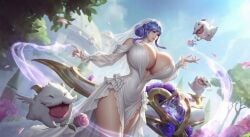 ai_generated big_ass big_breasts blue_hair blue_hair_female breasts_bigger_than_head crystal_rose_series crystal_rose_sona enormous_breasts female female_only hourglass_figure hourglass_figured_female huge_breasts poro riot_games slim_waist sona_(league_of_legends) sona_buvelle thin_waist wedding_dress wedding_veil