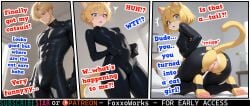 ai ai_generated bodysuit bulge cat cat_ears cat_tail catgirl comic furrification mtf_transformation paws tight_clothing torn_clothes transformation transformation_sequence