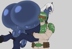 1femboy 2boys alien bent_over big_ass big_ass_(male) big_balls big_butt big_dick big_penis blue_body blue_skin carrying_another femboy fishnet_stockings freakykainsfw gay guardsman huge_ass huge_balls huge_butt male male/male male_only stockings tau white_hair