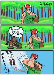 bbw big_ass big_belly big_lips big_nipples big_thighs comic cow_ears cow_horns cow_tail fat_ass g.lins ginger_hair hair_over_eyes milf minotaur minotaur_female muscular_arms muscular_female oc red_hair speech_bubble thief wardrobe_malfunction weaponized_breasts