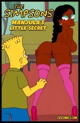 1girl1boy 1girls ass ass_focus athletic_female bart_simpson bent_over brown_body brown_skin dark-skinned_female dark_hair high_heels indian indian_female living_room long_hair manjula_nahasapeemapetilon milf pink_stockings pose posing posing_for_the_viewer pussy seductive_look seductive_pose shaved_pussy stockings svscomics the_simpsons vaginal