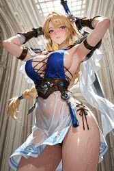 ai_art ai_generated armpits blonde_hair large_breasts sophitia_alexandra soul_calibur soul_calibur_iv standing sweatdrop sweating