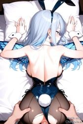 1boy 1girls ai_generated all_fours amalee animal_ears ass back backboob bare_shoulders breasts clothing_aside detached_collar doggy_style facing_away fake_animal_ears fake_tail from_behind heart highleg_leotard large_breasts leotard leotard_aside male penis pillow playboy_bunny pov pussy rabbit_ears rabbit_tail sex sex_from_behind sheet_grab straight strapless strapless_leotard sweat tail torn_clothes torn_pantyhose vaginal_penetration vtuber wrist_cuffs