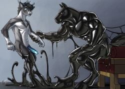 2025 absurd_res anthro antlers arm_grab black_body black_hooves black_latex blue_antlers blue_eyes blue_penis dated deer drone duo equid equine erection fur gay genitals grey_body grey_fur grey_hair hair hi_res homosexual homosexual_male hooves horn hufnaar humanoid_genitalia humanoid_penis latex latex_creature latex_transformation liquid_latex male male/male male_anthro male_focus male_only male_penetrating mammal muscular muscular_anthro muscular_male nude penis simple_background standing transformation white_body white_fur white_nose