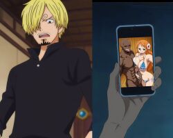 cheating cuck dark-skinned_male interracial nami nami_(one_piece) ntr one_piece phone photo sanji sanji_(one_piece) selfie vinsmoke_sanji