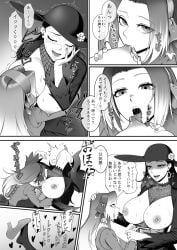 2girls anna_scervino black_and_white deborah_gollini licking manga my_hero_academia my_hero_academia:_heroes:_rising yossan_illust yuri
