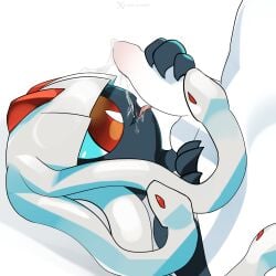 anthro balls bodily_fluids cum cum_in_mouth cum_inside cum_on_face digital_media_(artwork) duo erection female genital_fluids genitals godforgiveme4 hi_res male male/female nude oral palworld penis pocketpair simple_background venusa_(pal)