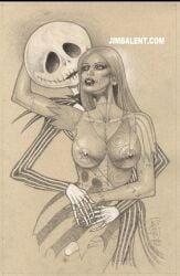 1boy 1girls big_breasts breasts female jack_skellington jim_balent male nipples sally_(the_nightmare_before_christmas) the_nightmare_before_christmas traditional_media_(artwork)