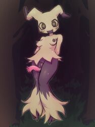 2_toes animal_genitalia animal_penis areola blush_symbol bodily_fluids breasts crotch_tentacles dark_areola dark_nipples detailed_background equine_genitalia equine_penis feet flared_penis fluffy foot_tuft forest_background fur generation_7_pokemon genitals ghoulshoot gynomorph hands_behind_back humanoid intersex medium_breasts mimikyu nintendo nipples open_mouth open_smile penis penis_tentacles pink_penis pokemon pokemon_(species) shaded smile solo standing sweat sweatdrop tan_body tan_fur tentacles tentacles_from_pussy toes tuft