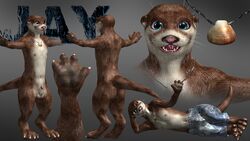 1boy 2014 anthro ass balls fur jay male male_only mammal mustelid nipples open_mouth otter penis piercing solo tongue