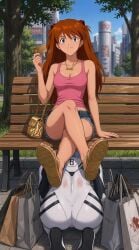 2girls ai_generated asuka_langley_sohryu bags bare_legs bare_shoulders barefoot bdsm blue_eyes blue_hair bullying cheerful clothed confidence confident confident_female credit_card crossed_ankles cuckquean denim_shorts disrespect dominant dominant_female dominant_girl feet feet_on_back female femdom fetish findom flip_flops footrest footstool golden_necklace hair_between_eyes hair_ornament handbag happy happy_dom happy_female happy_girl headwear human_footstool human_furniture humiliated humiliation interface_headset legs lezdom long_hair looking_at_viewer loser_submits navel neon_genesis_evangelion orange_hair pink_tank_top pink_toenails plugsuit public_humiliation rei_ayanami relaxing sad_sub sandals servant sexy_feet sexy_girl shopping shopping_bag short_hair short_shorts shorts slave slave_girl slavegirl smile smiling smiling_at_viewer smiling_female smug smug_face smug_smile submissive_female tank_top teenage_female teenage_girl teenager toenail_polish toenails toes tsundere white_bodysuit winner yuri