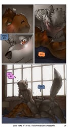 alphonse_(james_howard) anthro balls bisexual bisexual_male bodily_fluids butt canid canine canis comic dialogue domestic_cat domestic_dog english_text felid feline felis female genitals group group_sex hi_res james_howard jill_(james_howard) kissing male male/female male/male mammal nude patreon penetration richard_(james_howard) sex sweat tail text threesome trio url vaginal vaginal_penetration wolf