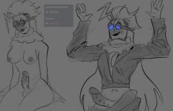 blue_glasses dr._gonne erection female female_only madness:_project_nexus madness_combat micholanesa rule_63 trans_woman