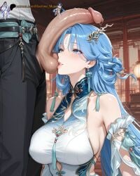 1boy 1boy1girl 1girls adult adult_female aged_up ai_generated balls balls_on_face bare_shoulders bed big_balls big_breasts big_penis blue_eyes blue_hair blush boobs breasts chinese_clothes earrings female girl hair_ornament indoor indoors jewelry kissing_balls light-skinned_female light_skin long_hair machine_muse muscular_male on_bed patreon_username penis penis_on_face penis_on_head perfect_body sex tacet_mark_(wuthering_waves) uncensored very_long_hair watermark wuthering_waves