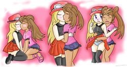 2girls ass chocolate_and_vanilla female female_only human human_only interracial_yuri kissing multiple_females nintendo panties pokemon pokemon_xy serena_(pokemon) serena_(pokemon_games) shauna_(pokemon) skirt_lift striped striped_panties xero-j yuri