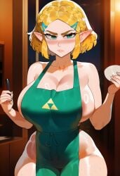 ai_generated angry angry_expression angry_face apron apron_only blonde_hair curvy curvy_figure princess_zelda semi_nude short_hair tears_of_the_kingdom white_skin zelda_(tears_of_the_kingdom)