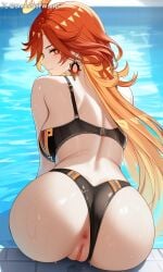1girls ai_generated ass big_ass genshin_impact looking_at_viewer mavuika_(genshin_impact) pussy pussy_focus red_eyes red_hair shineinsfw sitting solo uncensored