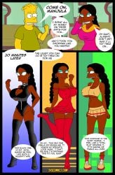1girl1boy athletic athletic_female bart_simpson brown_body brown_skin cheerleader costume costume_swap costume_switch dark_hair indian indian_female long_hair manjula_nahasapeemapetilon milf skirt stockings svscomics the_simpsons thigh_boots white_panties wife yellow_skin