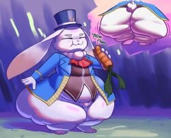 1girls anthro ass belly bottomless bottomless_female bunny carrot chubby chubby_female crude-iba emul_(shangri-la_frontier) fat female female_focus female_only furry hips hyper hyper_ass lagomorph lagomorph_humanoid large_ass rabbit shangri-la_frontier shortstack stomach thick_thighs thighs tophat weight_gain white_fur wide_hips