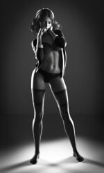 1girls 3d 3d_(artwork) 3d_render bandai_namco bra elden_ring female female_focus female_only fit fit_female fromsoftware golden_eyes jacket legs light-skinned_female light_skin lingerie looking_at_viewer medium_hair melina_(elden_ring) monochrome navel one_eye_closed panties pinup pose posing sexy_pose shoulder_length_hair solo solo_female solo_focus stockings stomach tagme yellow_eyes