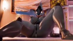 16:9 2025 3d_(artwork) 4k absurd_res anthro anus areola bed big_breasts black_anus black_vulva blurred_background breasts butt clothing crossgender dark_areola dark_nipples digital_media_(artwork) female fingerless_gloves furniture generation_5_pokemon genitals glistening glistening_body gloves glowing glowing_eyes grey_areola grey_body grey_nipples handwear hi_res inside legendary_pokemon looking_at_viewer mrs_dexie nintendo nipples on_bed pokemon pokemon_(species) pokemorph red_sclera solo spread_legs spreading thick_thighs vulva white_eyes widescreen wings zekrom