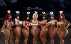 3d 3d_(artwork) 6+girls ass ass_grab big_ass big_breasts big_butt black_hair blonde_hair blue_hair breast_grab breasts breasts_bigger_than_head breasts_popping_out cursedmadara female female_only hand_on_ass hand_on_breast hand_on_butt hand_on_hip huge_ass huge_breasts huge_butt huge_nipples konan kurenai_yuhi looking_at_viewer mei_terumi milf milfs mitarashi_anko naruto naruto_(series) naruto_shippuden nurse nurse_cap nurse_lingerie nurse_uniform red_hair shizune take_your_pick tsunade uzumaki_kushina white_bra white_panties yuuhi_kurenai