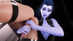 1boy 1girls 3d average_breasts bdsm blue_body blue_hair blue_skin bondage breast_jiggle cheekbuster desperation dominant dominant_female domination edging femdom half-closed_eyes handjob humping humping_air jiggle male milking overwatch overwatch_2 penis precum sfm sound sound_effects tagme tits_out twitching twitching_penis video widowmaker yellow_eyes