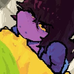 animated anthro bodily_fluids bottomless brown_hair bubble clothed clothing cum cum_in_mouth cum_inside deltarune drinking drinking_cum duo female first_person_view genital_fluids hair high-angle_view human humanoid interspecies jacket kris_(deltarune) lightner looking_at_viewer male male/female mammal navel oral purple_body purple_skin scalie snot snot_bubble susie_(deltarune) topwear undertale_(series) yellow_sclera yosnsfw