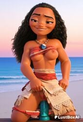 1girls ai_generated artist_name beach black_hair breasts brown_eyes clothes_lift dark-skinned_female dark_nipples dark_skin dildo dildo_riding disney disney_princess female female_masturbation hi_res huge_dildo jewelry kneeling lifted_by_self long_hair looking_at_viewer lustboxai masturbation medium_breasts moana moana_2 moana_waialiki necklace nipples object_insertion ocean outdoors panties pussy pussy_juice red_panties sex_toy skirt skirt_lift smile solo strapless tube_top uncensored underwear vaginal_object_insertion water