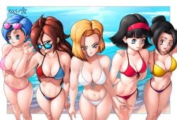 5girls female female_only big_breasts breasts multiple_girls r0ckystar dragon_ball dragon_ball_super dragon_ball_fighterz bulma_briefs android_21 android_21_(human) android_18 milf videl chichi black_hair blonde_hair brown_hair blue_hair mother-in-law_and_daughter-in-law bikini swimsuit long_hair short_hair cleavage