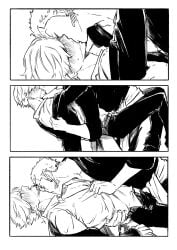 2boys 2d 2d_(artwork) 2d_artwork 2male 2males 2man 2men abs blush blush_lines blushing blushing_male blushing_profusely breath breath_cloud comic comic_page drunk earrings erotic facial_hair furrowed furrowed_brow furrowed_brows furrowed_eyebrows gay gay_male gay_sex holding_waist homo homoerotic homosexual homosexual_male homosexual_sex jinzxz kiss kissing kissing_neck leaning leaning_back leaning_forward male male_only manga_style motion_lines movement_lines one_piece page_2 page_number removing_clothing removing_shirt roronoa_zoro saliva saliva_drip saliva_trail sanji sanji_(one_piece) short_hair tight_clothing uncolored undressing undressing_another vinsmoke_sanji yaoi zoro_(one_piece)