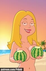 ai_generated american_dad blonde_hair convenient_censoring curvy enormous_breasts female female_only francine_smith large_breasts melon milf pdbai tagme teasing