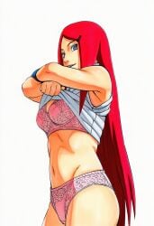 1girls accurate_art_style ai_generated bottomless bra bracelet breast_focus breasts breasts_out clothing dress exposed_breasts female female_focus female_only flashing flashing_breasts grey_eyes high_resolution lifted_by_self lingerie manga_style masashi_kishimoto_style mature_female milf naruto naruto_(series) naruto_shippuden oppai panties pinup plain_background presenting presenting_breasts red_hair shirt shirt_lift showing_breasts simple_background sleeveless solo solo_focus uncensored undressing upper_body uzumaki_kushina very_long_hair white_background ㅇㅇ