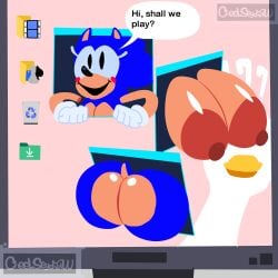 anus artist_name ass ass_bigger_than_head ass_up asshole big_ass big_breasts breasts breasts_bigger_than_head butt_focus butt_grab cheelseydraw computer computer_monitor computer_screen english english_commentary english_dialogue english_text fanart gameplay mod rewrite rewrite_(sonic.exe) sonic.exe sonic.exe_(series) sonic_(series) sonic_the_hedgehog sonic_the_hedgehog_(series) text through_screen