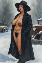 1930s ai_generated anime black_hair booba braided_hair bushy_pubes busty busty_female cartoony coat comic curvy curvy_figure fedora hairy hairy_pussy happy_trail hentai mafia naked naked_female natural_breasts nude nude_female open_clothes outside parking_lot partially_clothed pubic_hair public public_nudity pussy realistic sagging_breasts sexy sexy_pose snakoo1961 snow vagina watercolor_(artwork)