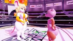 1boy 3d ashley_graham big_ass big_breasts boxing boxing_ring elbow_gloves female femboy furry kabalmystic_(style) mew mew_(pokemon) mmdestruction moushley pokemon resident_evil sling_bikini smaller_male taller_female thick_thighs