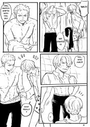 !!! 2boys 2d 2d_(artwork) 2d_artwork 2male 2males 2man 2men ? ?? abs after_shower angry angry_expression angry_eyes angry_face angry_sub bad_grammar blush blush_lines blushing blushing_male briefs chest_scar colorless comic comic_page dressing earrings english english_commentary english_dialogue english_language english_text eye_scar facial_hair fully_clothed fully_clothed_male furrowed_brow furrowed_brows furrowed_eyebrows gay gay_male gay_sex gritting_teeth heart heart_symbol hearts homosexual homosexual_male homosexual_sex jinzxz laugh laughing lean_male leg_hair male male/male male_only manga_style motion_lines movement_lines muscular muscular_male music_note notice_lines one_piece page_3 page_number roronoa_zoro sanji sanji_(one_piece) scar short_hair shower skinny skinny_male smile smiley_face smiling suprised tagme towel uncolored undressed undressing vinsmoke_sanji water water_drop wet_clothes zoro_(one_piece)