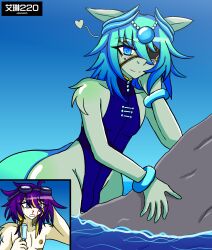 2026 2boys airiin220 ass atomic_theory_(horse_race_tests) big_ass blush bulge crown everyday_aquarium eye_patch eyepatch fuzao's_adventure_(horse_race_tests) goggles horse horse_race_tests horse_tail leotard male male_only nosebleed rock sea stare swimsuit twink