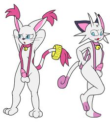 animal_genitalia anthro balls barbs crossover cyanzangoose digimon feline feline_penis feral furry furry_only gatomon girly interspecies male male_only mammal meowth nintendo penis pink_penis plain_background pokemon pose video_games white_background