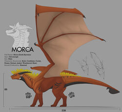 2013 anus balls bust dragon erection feral grin hair horn male model_sheet morca morca_(character) penis red_scales scalie sheath side_view solo standing wings