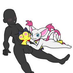 anthro ass balls cyanzangoose digimon feline feral gatomon gay glovejob handjob human interspecies male mammal penis plain_background video_games white_background