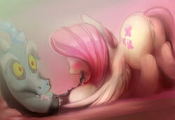 anus ass blush chains cutie_mark discord_(mlp) draconequus duo equine female feral fluttershy_(mlp) friendship_is_magic hair male mammal my_little_pony pegasus pink_hair pussy straight surgicalarts sweat wings