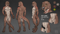 2013 anthro ass balls black_penis body_markings bust digitigrade erection grin hand_on_hip ket_lesh looking_at_viewer male mammal markings model_sheet mustelid nipples nude otter penis sheath solo standing tsaiwolf whiskers