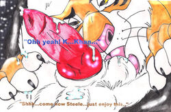 2boys anthro balls balto_(film) canine comic crossover disney feline furry furry_only gay holidaypup interspecies knot malamute male male_only mammal masturbation oral penis precum sheath shere_khan sketch steele text the_jungle_book tiger