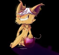 balls black_background bomb briefs closed_eyes colored crotch_tuft cum cum_everywhere flaccid humanoid_penis league_of_legends male male_only messy nihilist_mut nude peeping penis plain_background riot_games smirk solo underwear ziggs