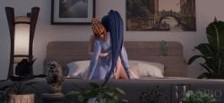 3d 3d_(artwork) 3d_animation 3d_model bedroom blizzard_entertainment blue_body blue_hair blue_skin freja_(overwatch) green_eyes lesbian_sex moonroomoom nude nude_female overwatch overwatch_2 red_hair tagme video widowmaker yuri yuri
