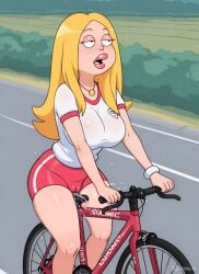 ai_generated american_dad animated animation bicycle big_breasts bike bike_shorts blonde_hair cameltoe cum cumming francine_smith gasping humping humping_object milf mother shirt squirt squirting t-shirt video